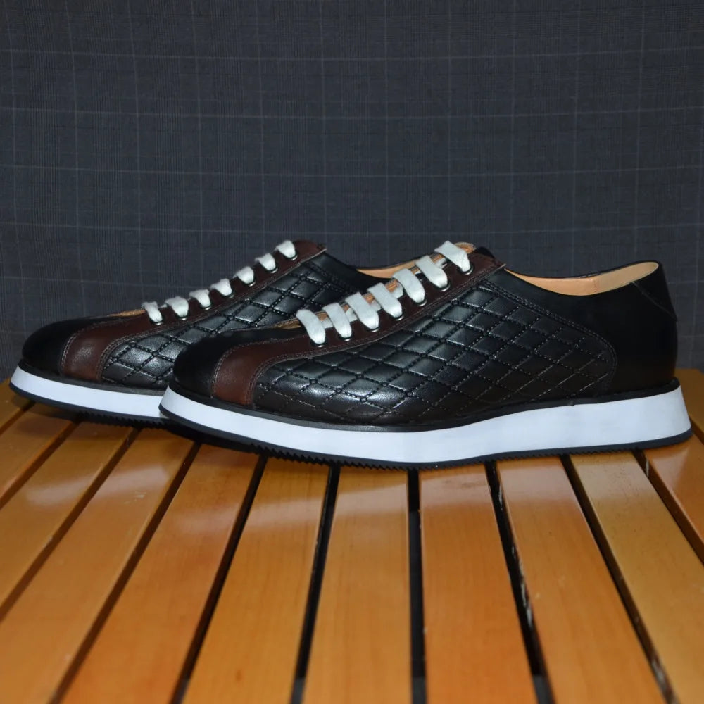 Original Men's Designer Casual Sneakers | Genuine Leather Plaid Derby Skateboard Shoes (Height Increasing)