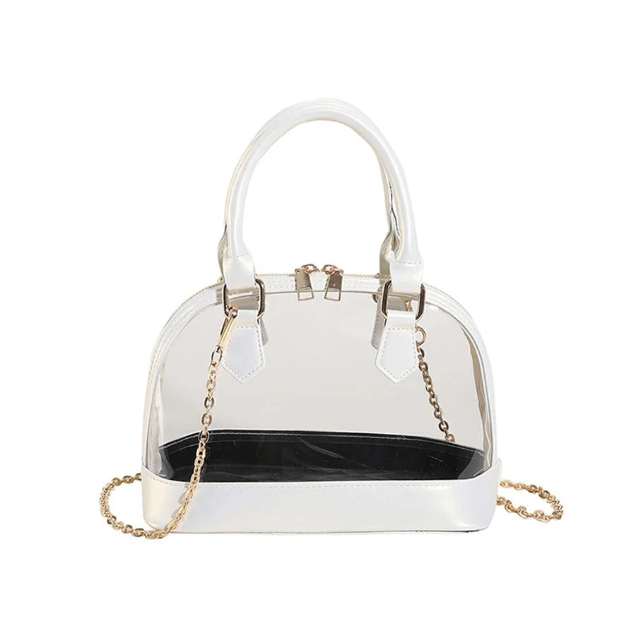 Transparent Jelly Women's Clutch Handbag | PU Leather Top Handle Metal Chain Crossbody Shoulder Tote Bag (Casual Messenger Purse)