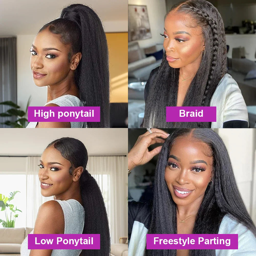 40 Inch Full 360 HD Lace Frontal Kinky Yaki Straight Human Hair Wig | 300% Density Transparent Lace Front Wig for Women