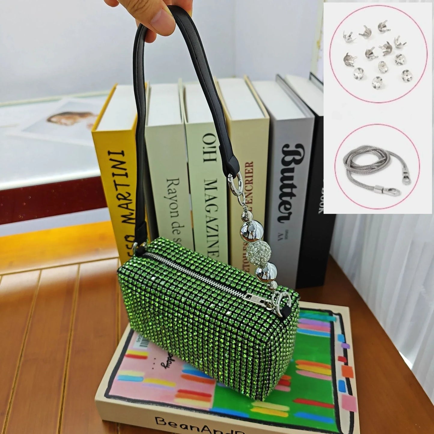 Super A Rhinestone Light Luxury Bag | Women's Summer High-End Texture Messenger & Portable Dinner Bag (Shiny Full Diamond Crossbody)