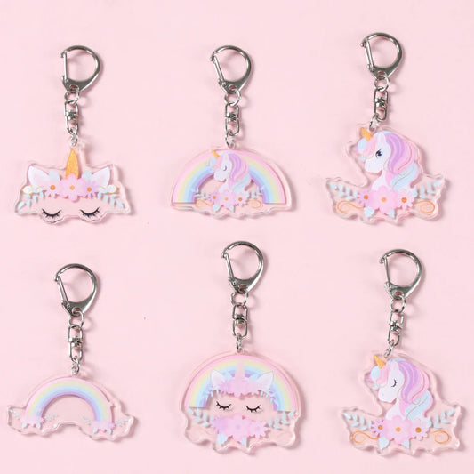6pcs Rainbow Unicorn Acrylic Keychain Pendant Unicorn Birthday Party Decoration Kids Gifts Baby Shower Wedding Party Favors