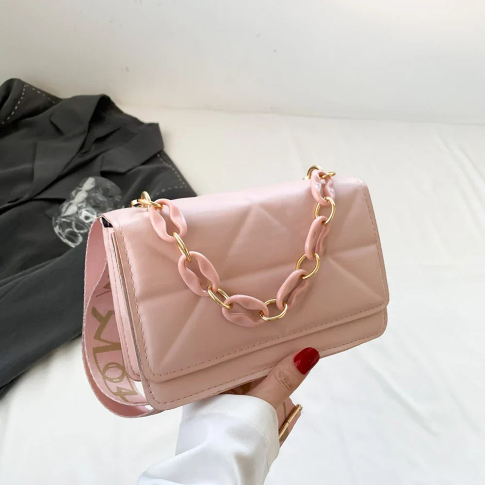 Winter Large Shoulder Bags for Women | Stone Pattern PU Leather Crossbody Bags & Brand Pink Tote Handbags (Chains Shopper Clutch Purse)