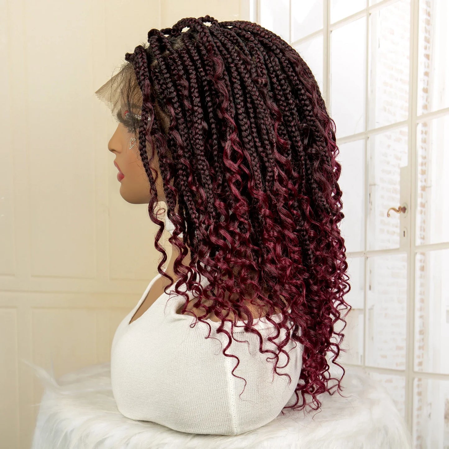 Curly Braided Wig | Boho Box Braids | Full Lace Wig | Knotless Braids | Brown Wig | Synthetic Hair | Black Women