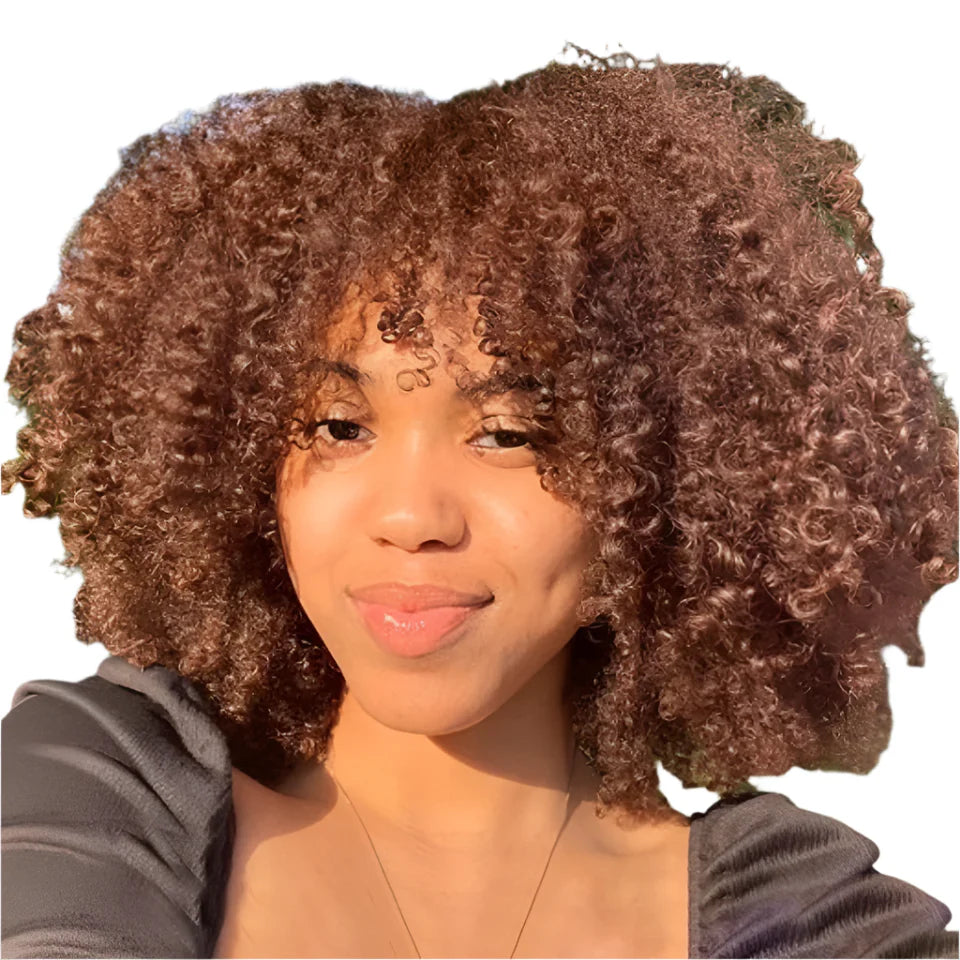 250% Density Blonde Highlight Sassy Curly Wig with Bangs | Glueless Brazilian Afro Kinky Remy Human Hair