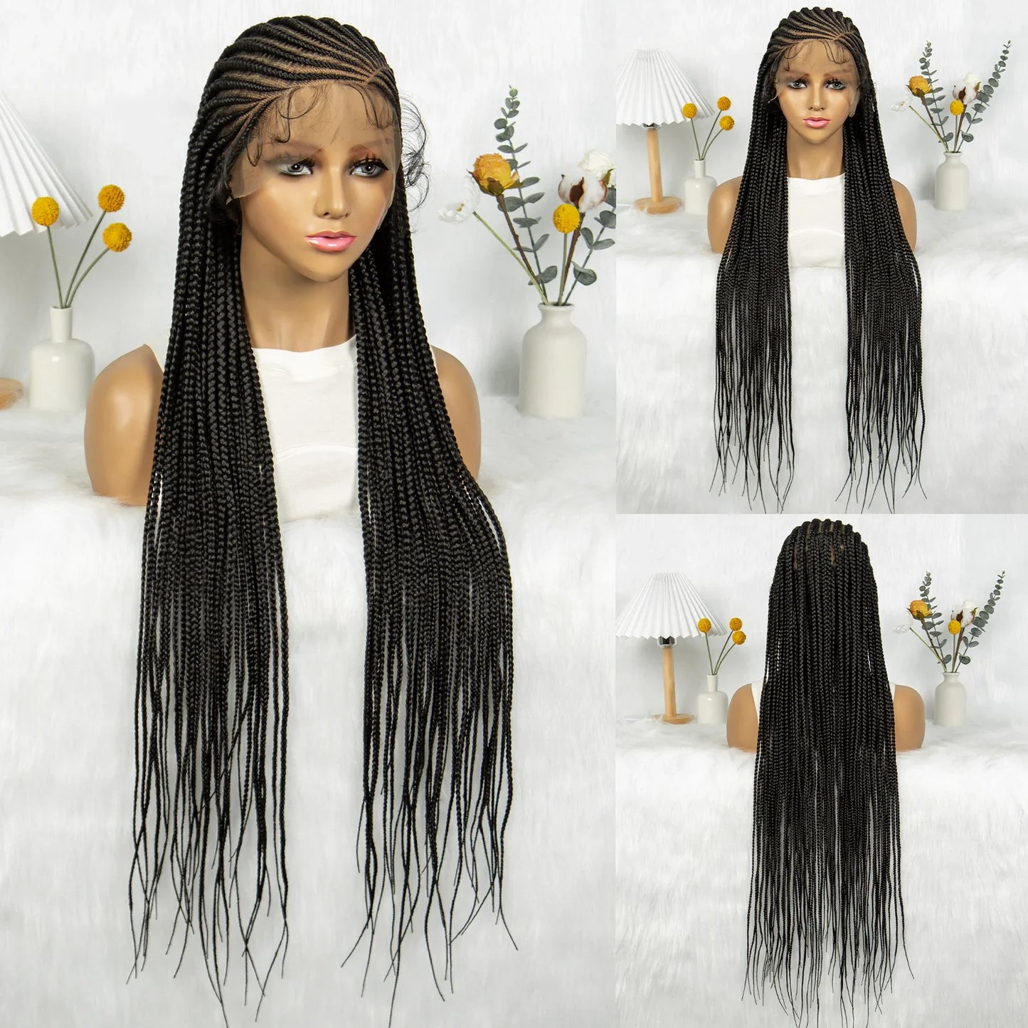 Fulani Stitch Cornrow Box Braids Wig | Transparent Full Lace | Baby Hair | Black Women