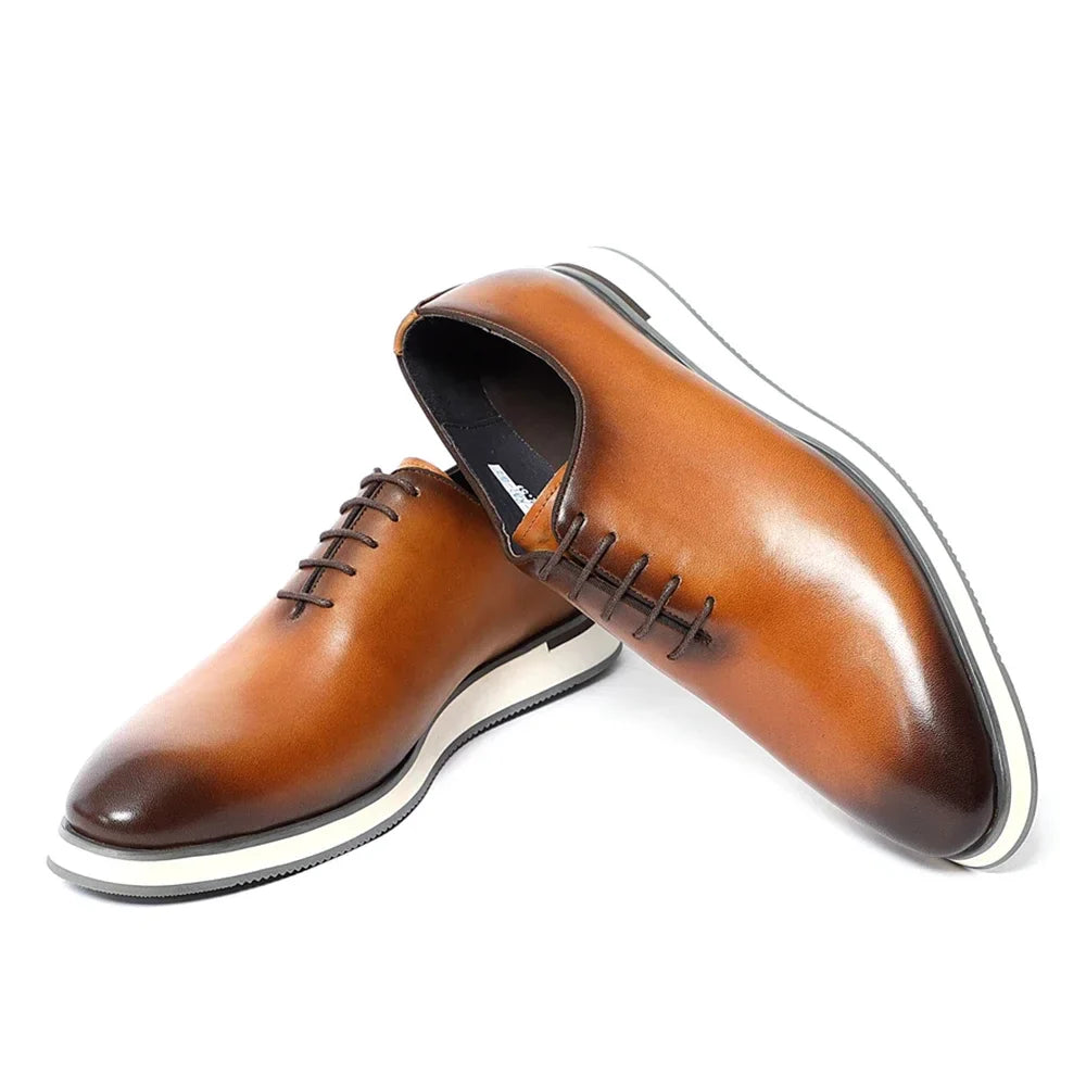 Men's Classic Whole Cut Oxford Shoes | Genuine Cowhide Leather Black & Brown Casual Sneakers (Breathable)