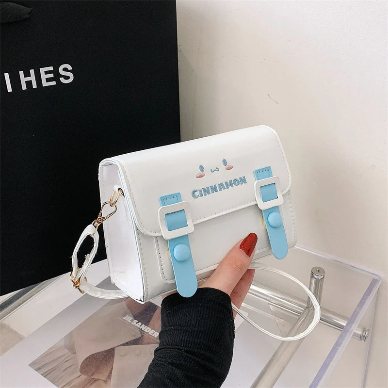 Sanrio Kawaii Hello Kitty My Melody Kuromi Cinnamoroll Square Shoulder Bags | PU Cartoon Fashion Simple Satchel Crossbody Bag (Gift)