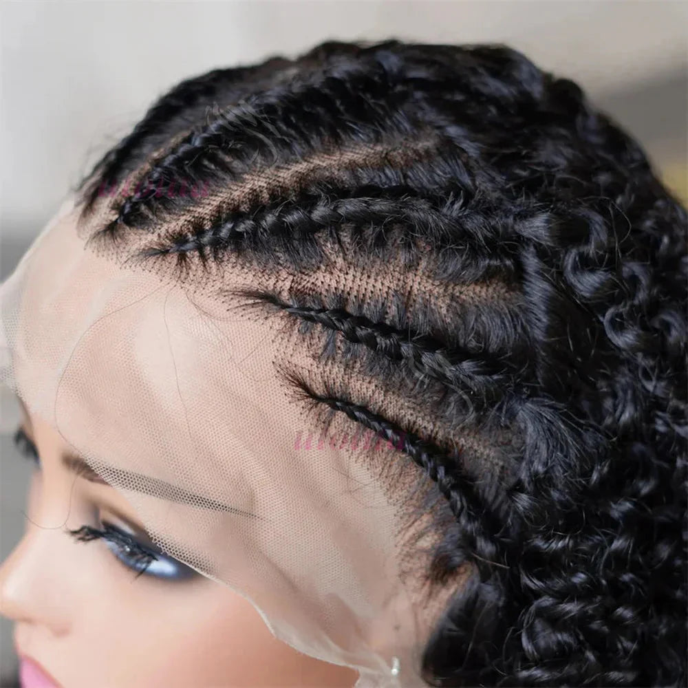 13x4 Human Hair Deep Curl Locs Wig | Knotless Braided Bob | 210 Density | Remy Mongolian Hair