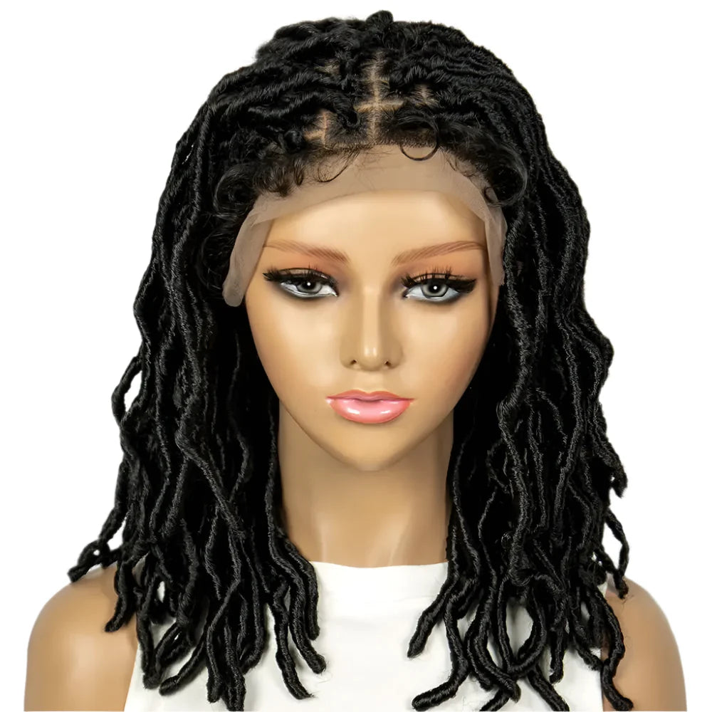 14" Twisted Box Braids Lace Front Wig | 9*6 Square Locs | Synthetic Dreadlock Braids | Black Women