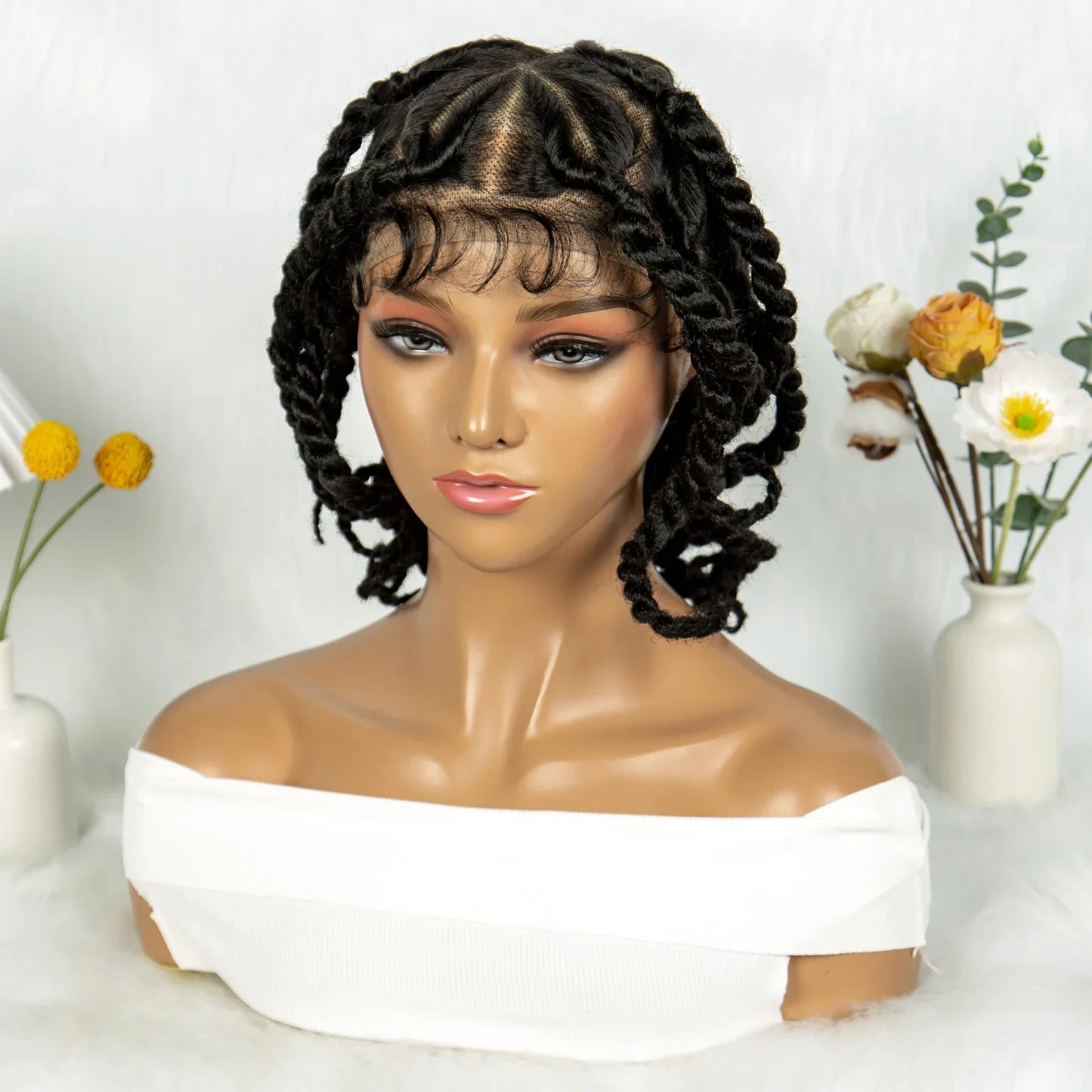 12" Short Box Braided Full Lace Wig | Crochet Braids | Baby Hair | Synthetic Braiding Wig