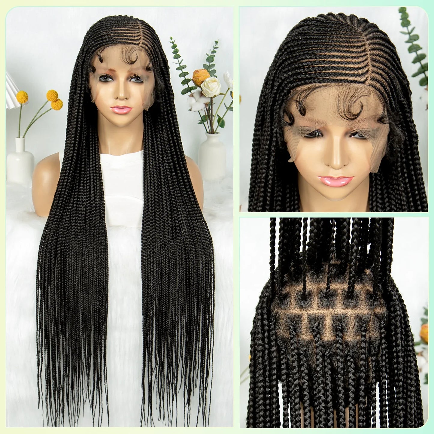 Full Lace Cornrow Knotless Box Braids Wig with Baby Hair