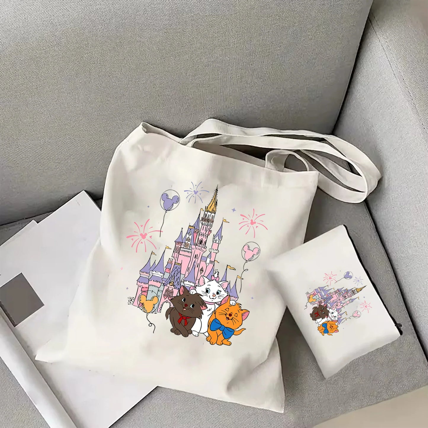 Disney The Aristocats Marie Cat Women's Shoulder Bag | Cute Cat Reusable Shopping Bag (Large Capacity Portable Travel Tote)