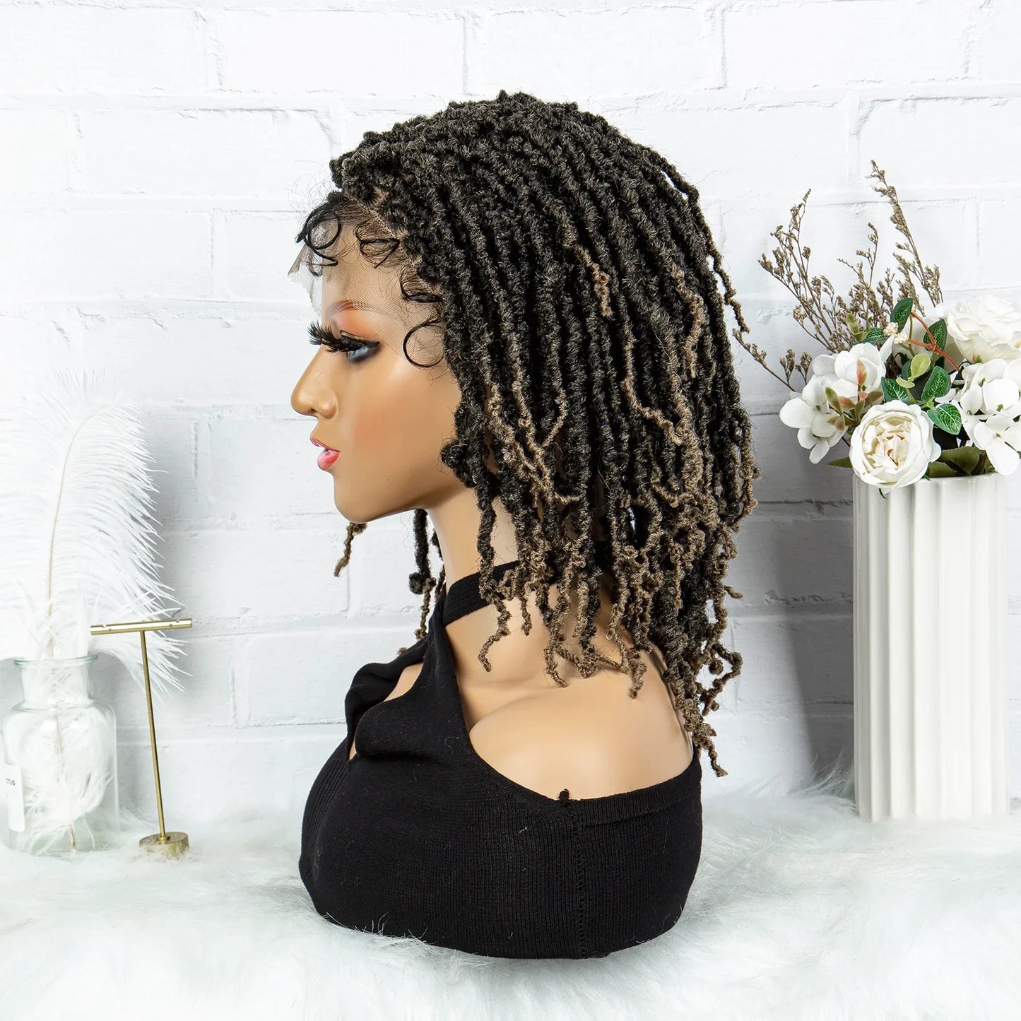 14" Knotless Butterfly Locs Lace Front Wig | Synthetic Dreadlock Braids | Black Women