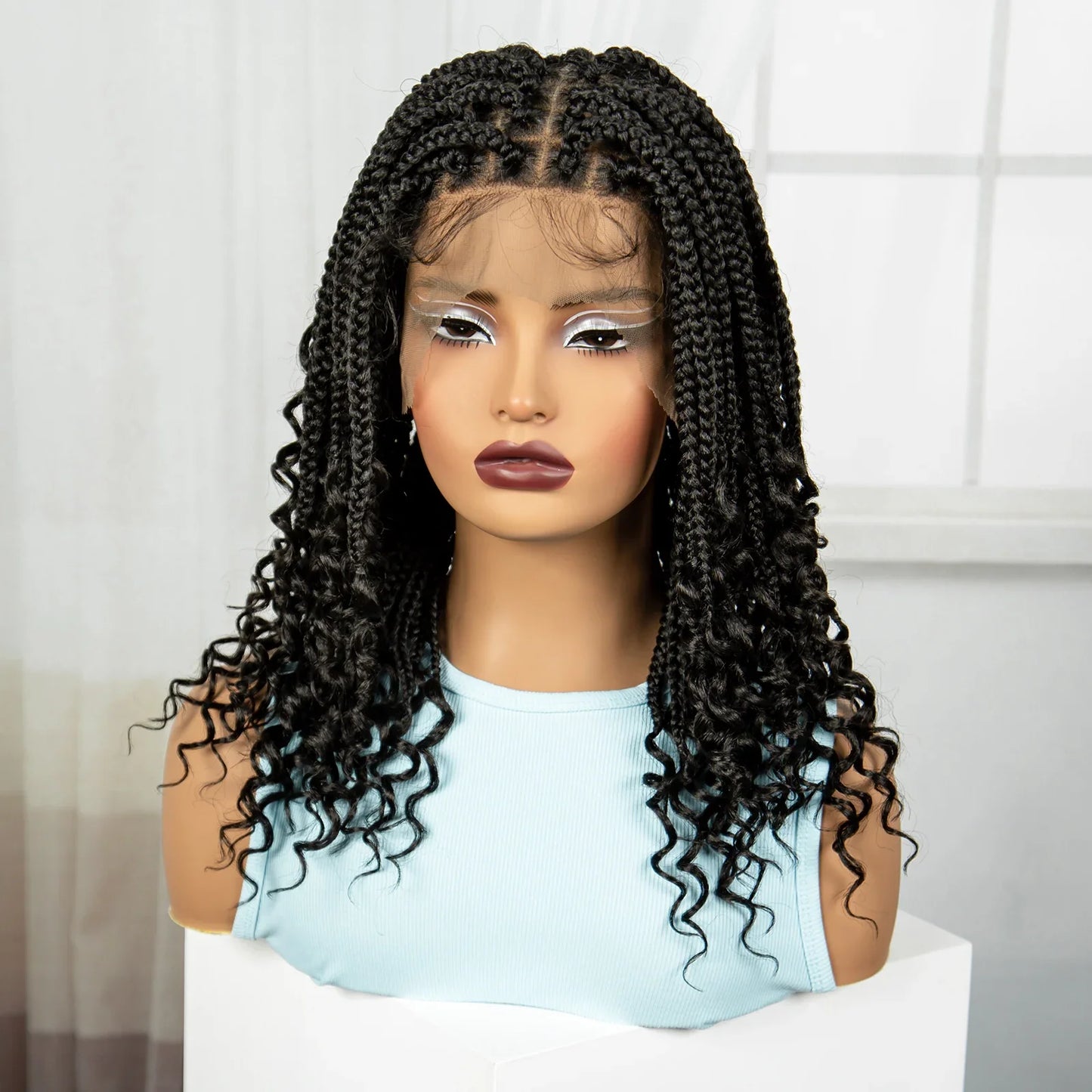 Curly Ends Knotless Braids Bob Wig | Boho Style | Full Lace | Natural Look