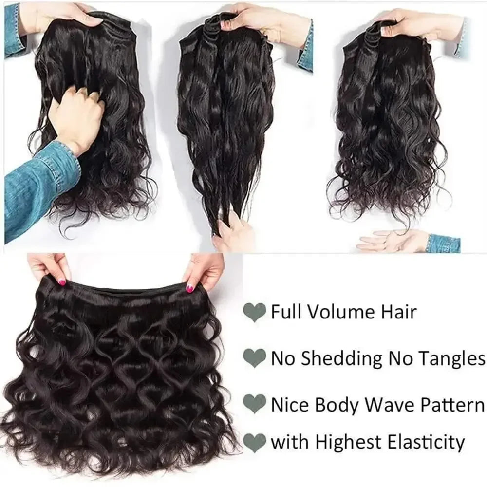 38-40" Loose Body Wave Brazilian Remy Hair Bundles | Water Wave Accents | 1/3/4 PCS Weave Extensions