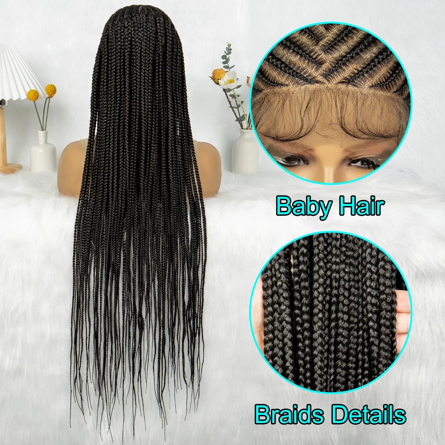 HD Lace Front Knotless Box Braids Wig | Cornrow Detail & Baby Hair