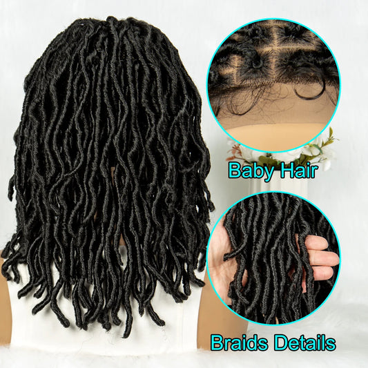 14" Twisted Box Braids Lace Front Wig | 9*6 Square Locs | Synthetic Dreadlock Braids | Black Women