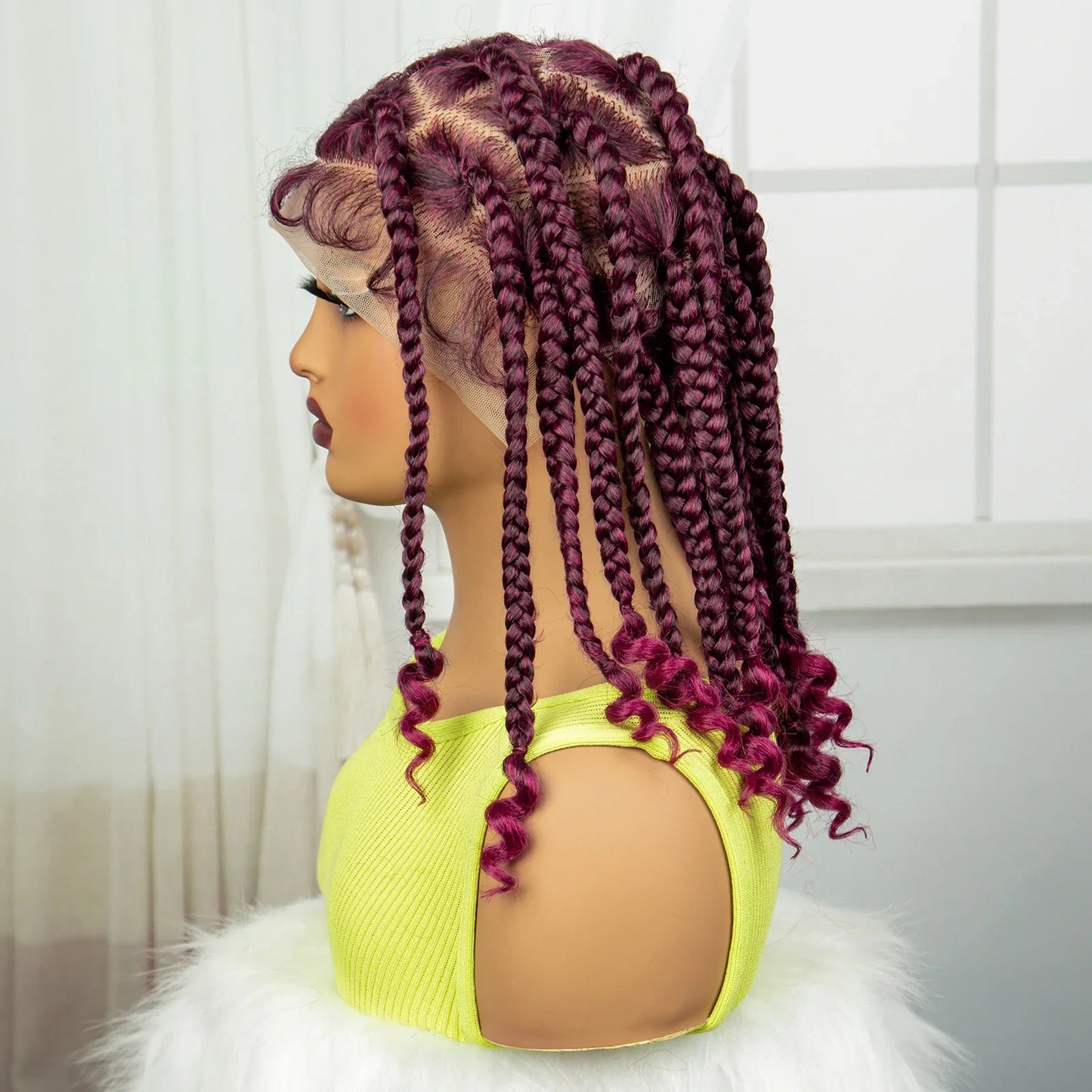 HD Full Lace Knotless Box Braids Wig with Curly Ends | Baby Hair