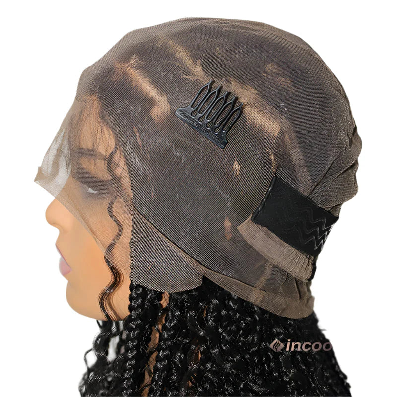 12" Bohemian Cornrow & Knotless Box Braids Bob Wig | Curly Goddess Ends | Full Lace Front