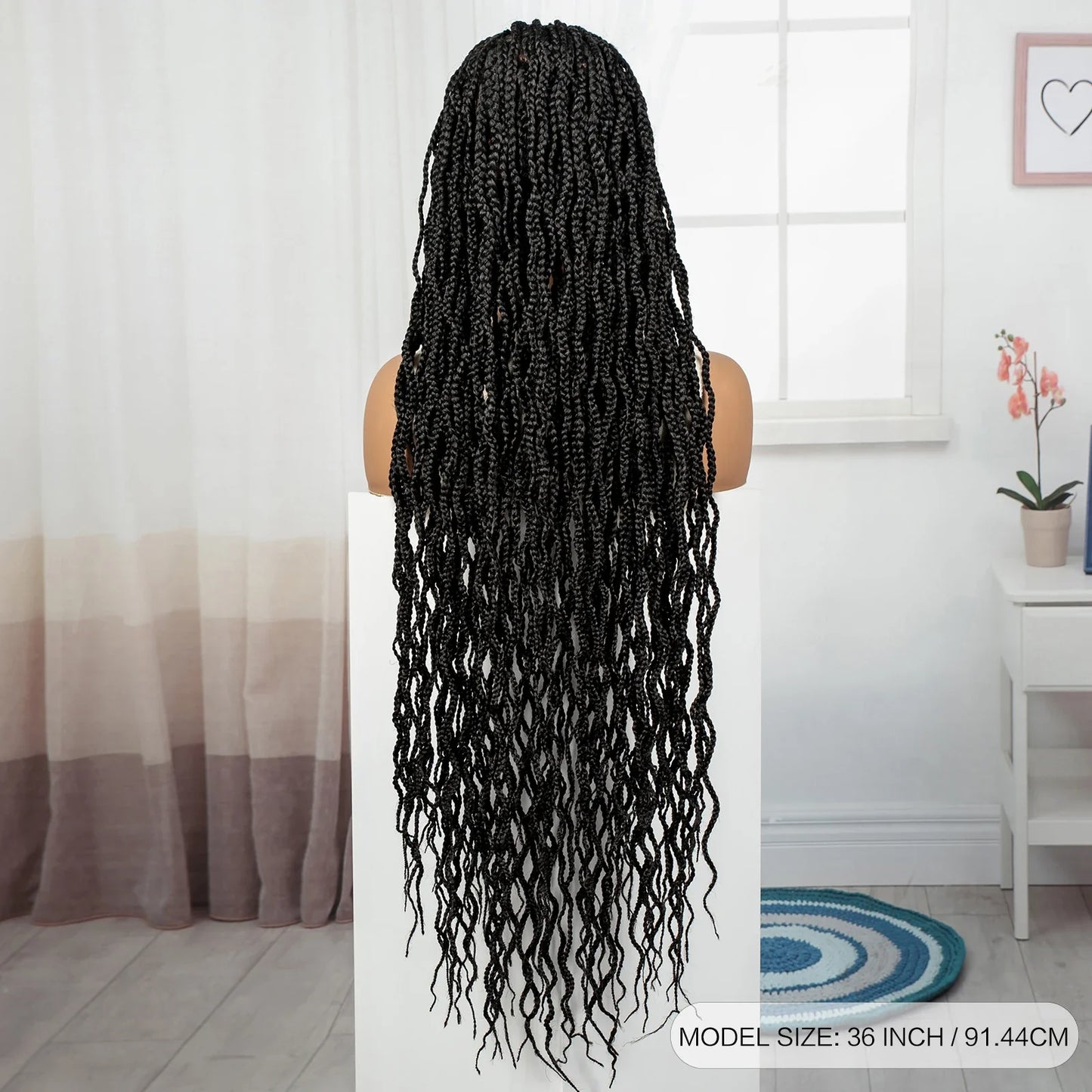36" Boho Box Braids Wig with Curly Accents | HD Full Lace | Baby Hair