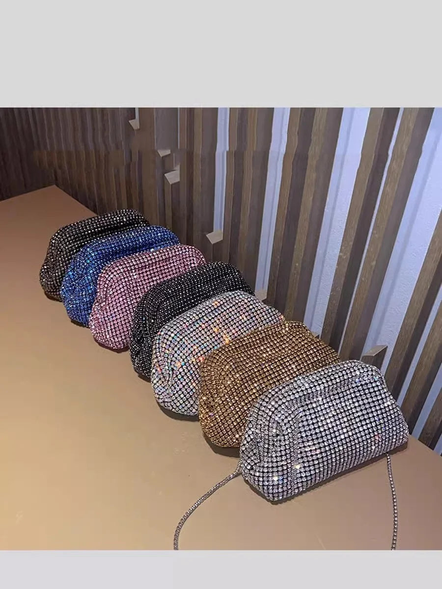 Luxury Glitter Cloud Bag Women's Handbag | Crystal Shiny Rhinestones Diamond Evening Bag (Wedding Party Clutch Purse Shoulder Bag)