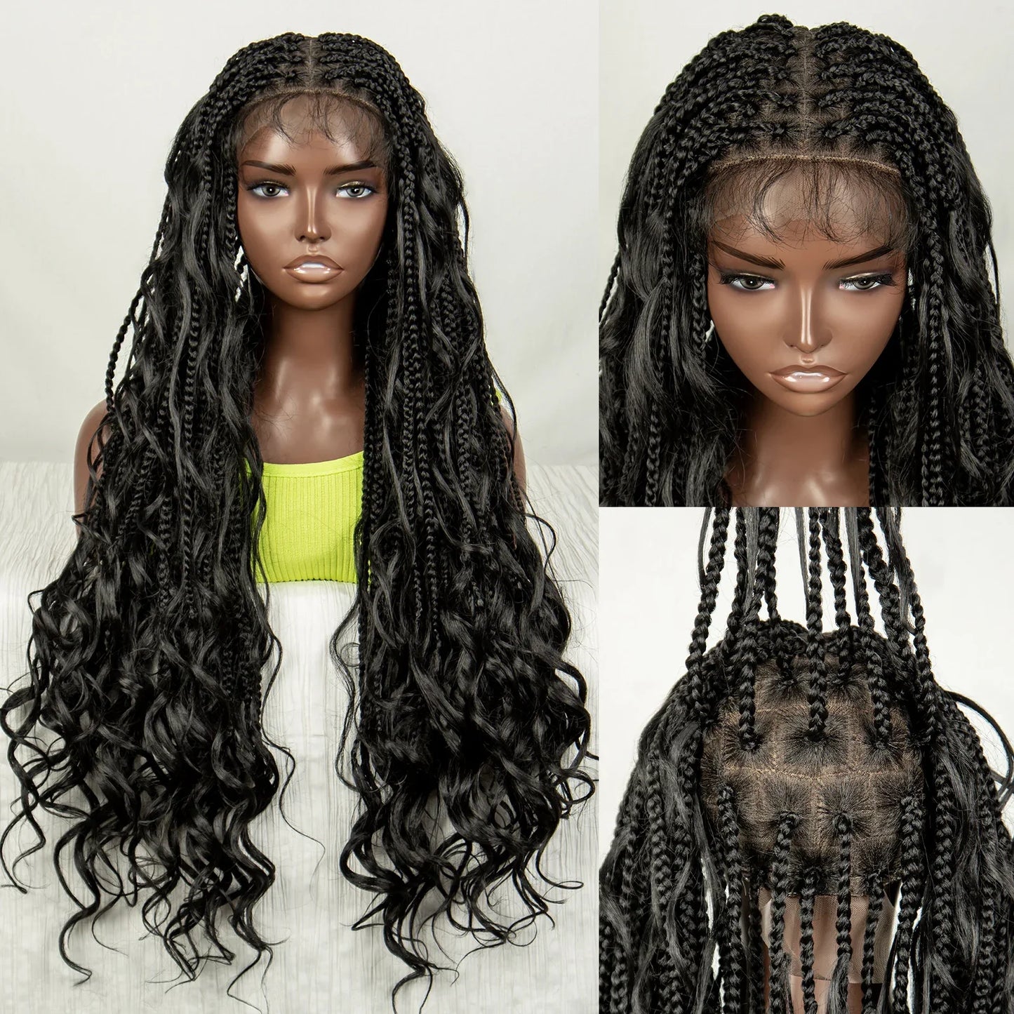 34" Ombre Curly Braids Wig | 1B/30 | Deep Wave | Full Lace | Baby Hair