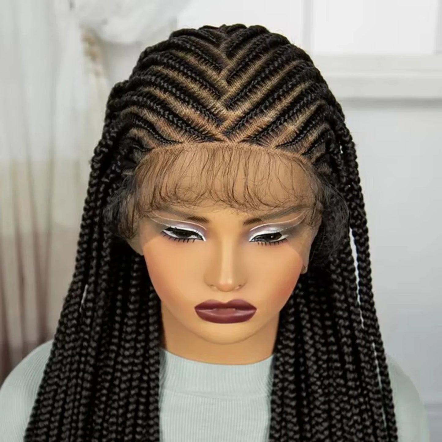 36" Natural Straight Cornrow Braids Wig | Lace Front | Baby Hair