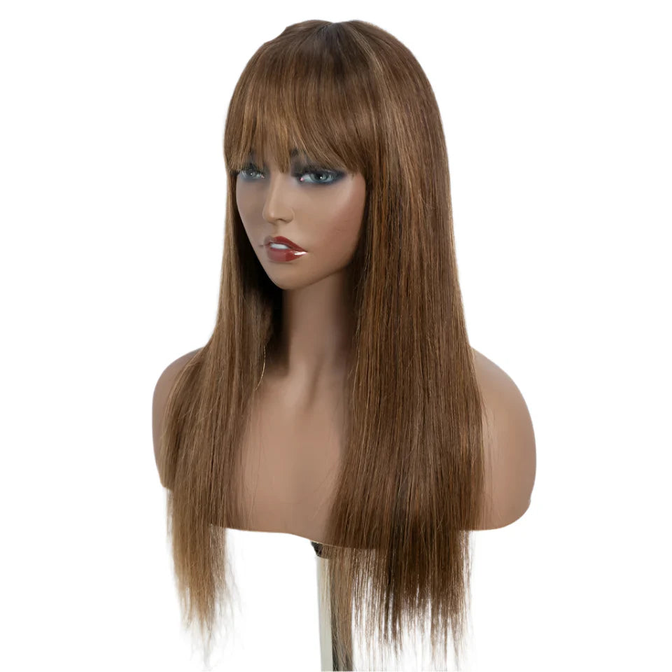 Rebecca P4/30/2T Highlight Straight Wig | Glueless Human Hair with Curtain Bangs