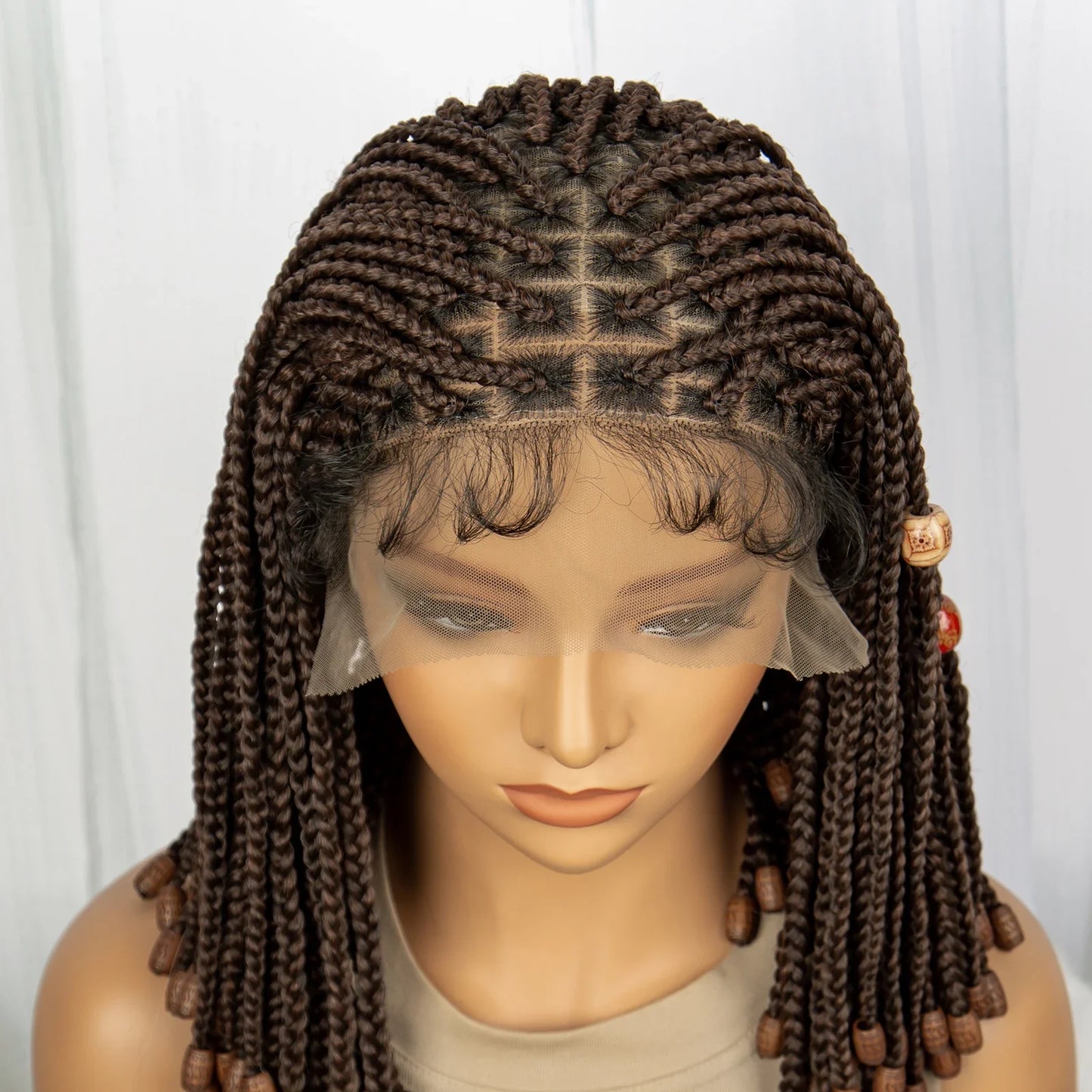 14" Short Bob Box Braided Wig with Beads | Knotless Braids | Synthetic Lace Front Wig | Baby Hair
