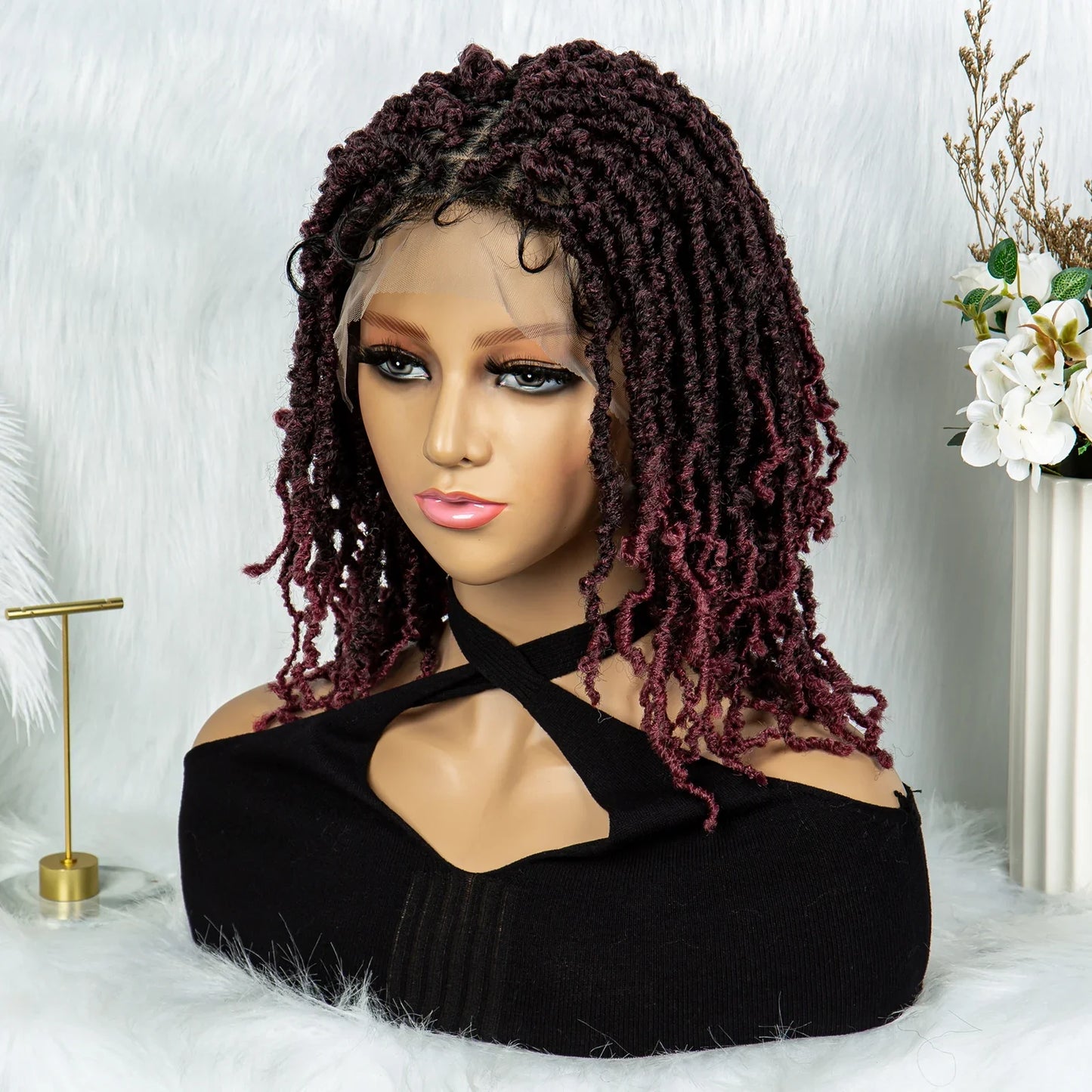 14" Knotless Butterfly Locs Lace Front Wig | Synthetic Dreadlock Braids | Black Women