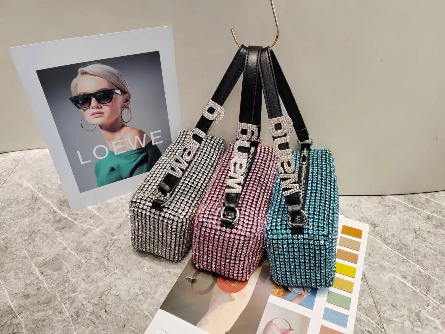 Super A Rhinestone Light Luxury Bag | Women's Summer High-End Texture Messenger & Portable Dinner Bag (Shiny Full Diamond Crossbody)