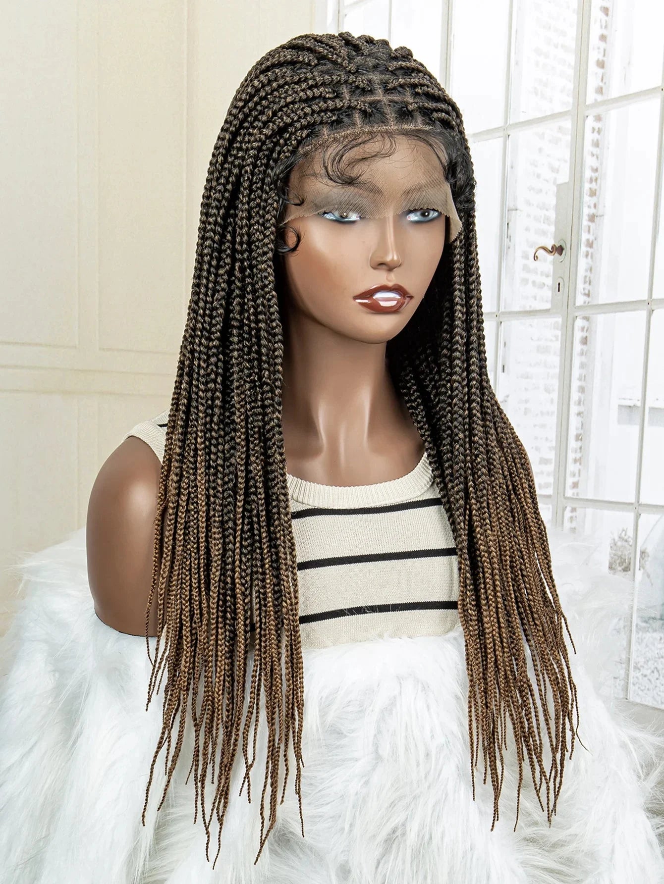 24" Full Lace Knotless Box Braided Wig | Lace Frontal Cornrow Braids | Baby Hair Synthetic Wig for Women