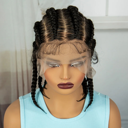 14" Short Knotless Cornrow Braids Wig | Transparent Full Lace Bob