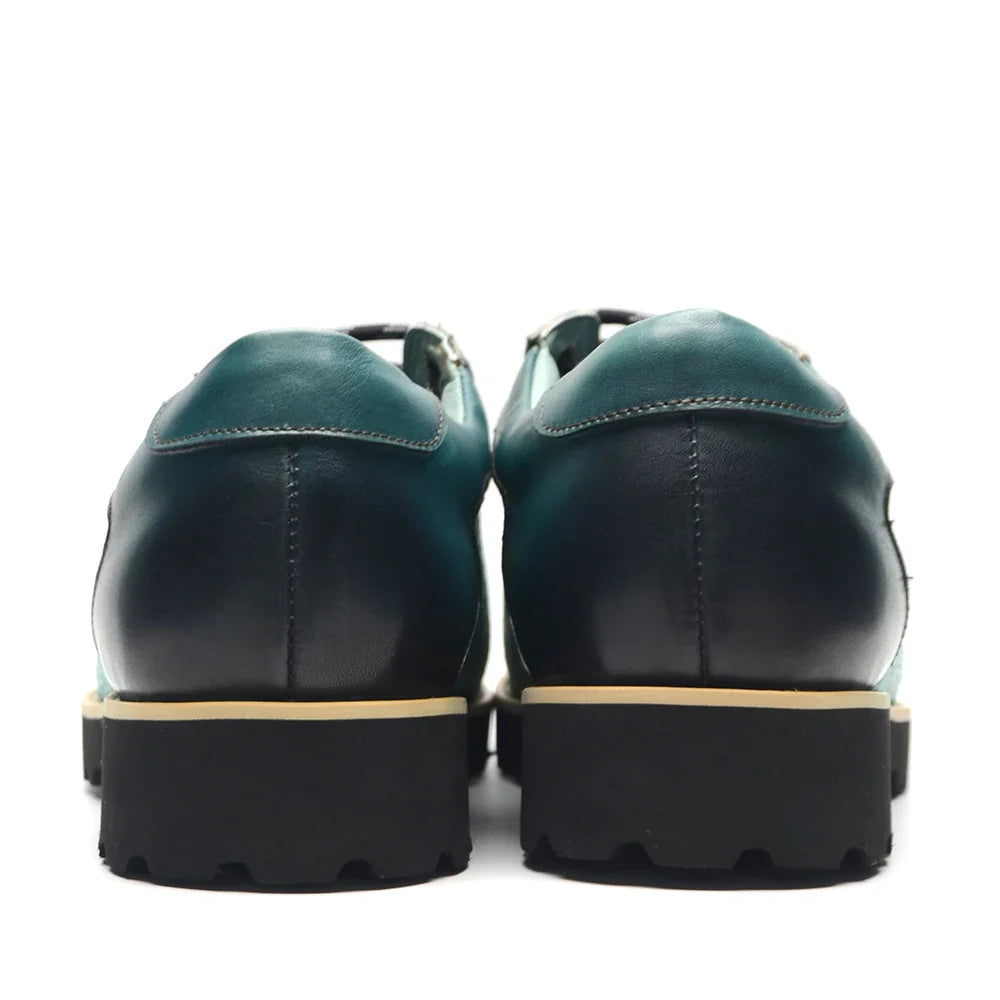 British Style Designer Men's Genuine Leather Derby Shoes | Duotone Hand-Painted Plaid Casual Sneakers (Height Increasing)