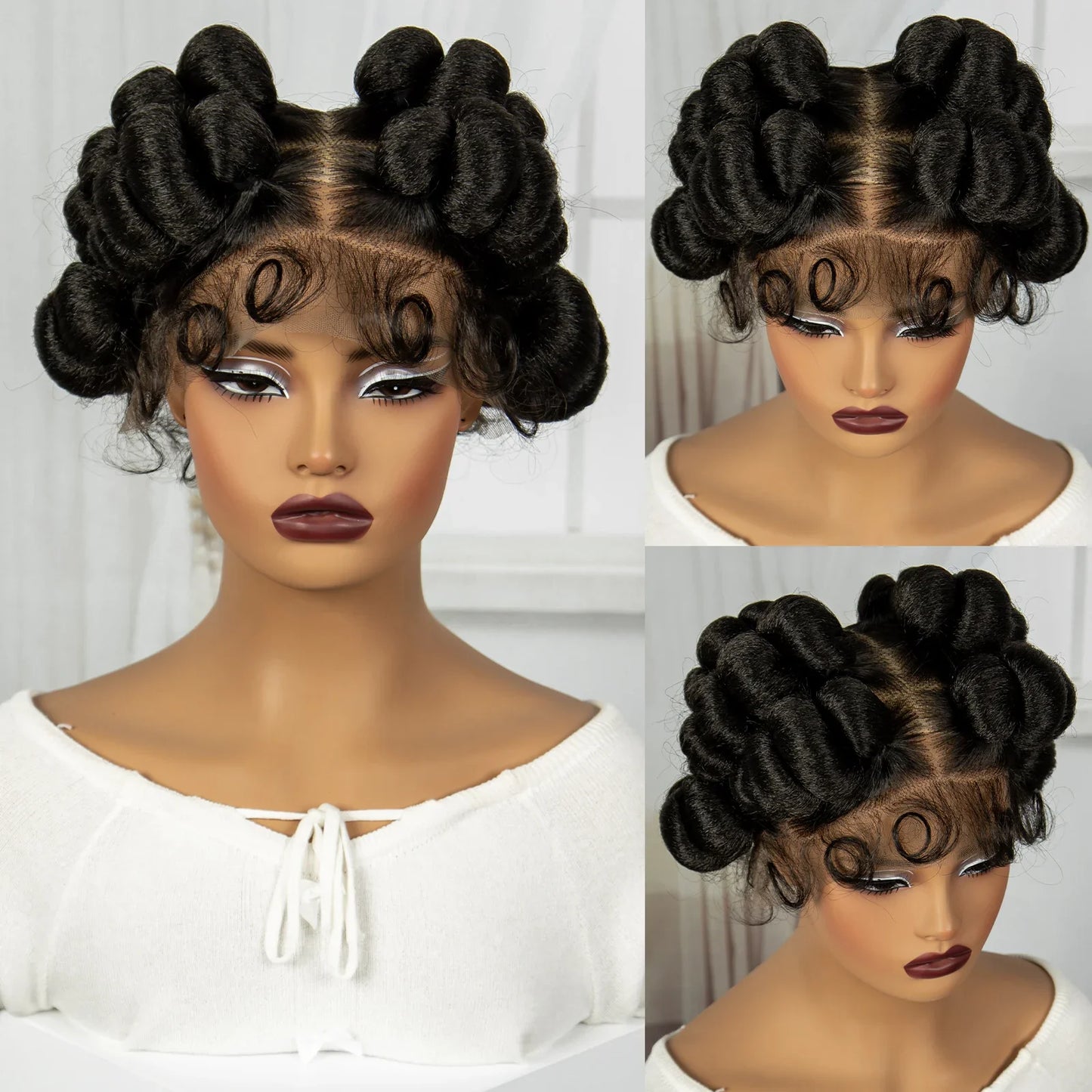 3-in-1 Handmade Bantu Braids Wig | Faux Locs Option | Full Lace | Baby Hair