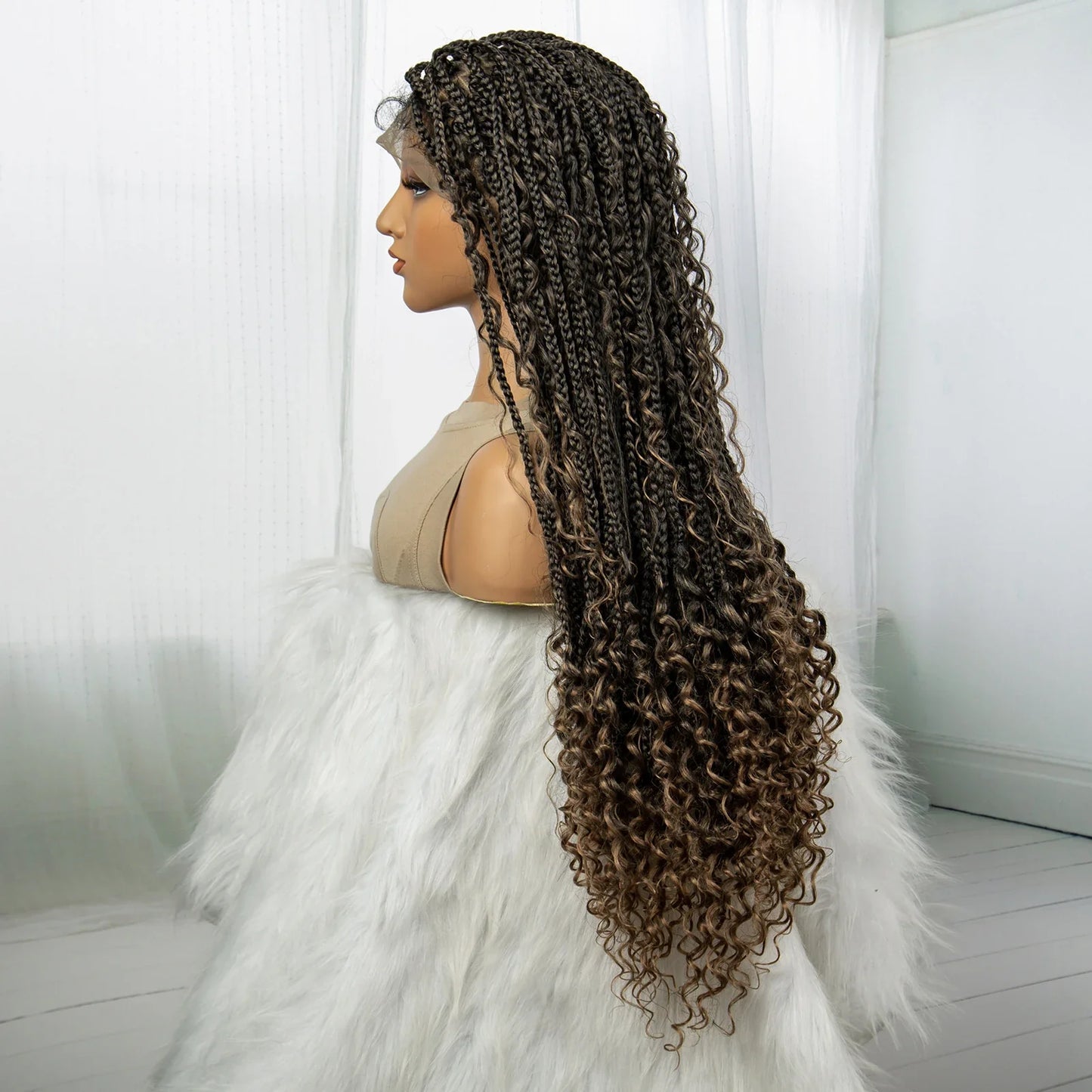 32" Boho Knotless Braided Wig | Bohemian Box Braids | Lace Front Wig with Baby Hair | Synthetic Hair