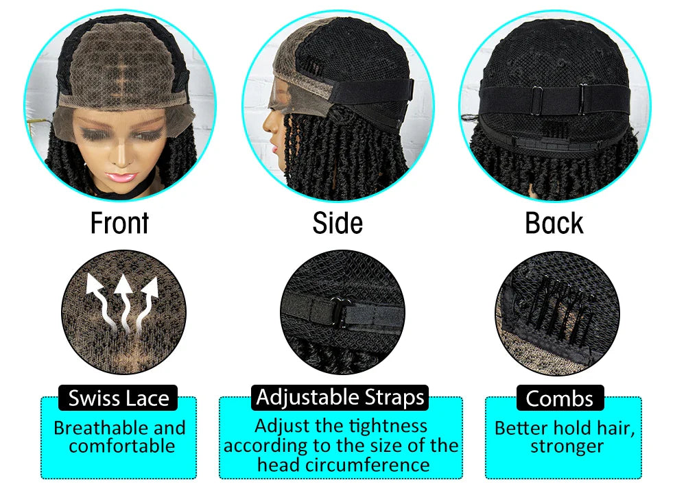 14" Knotless Butterfly Locs Lace Front Wig | Synthetic Dreadlock Braids | Black Women