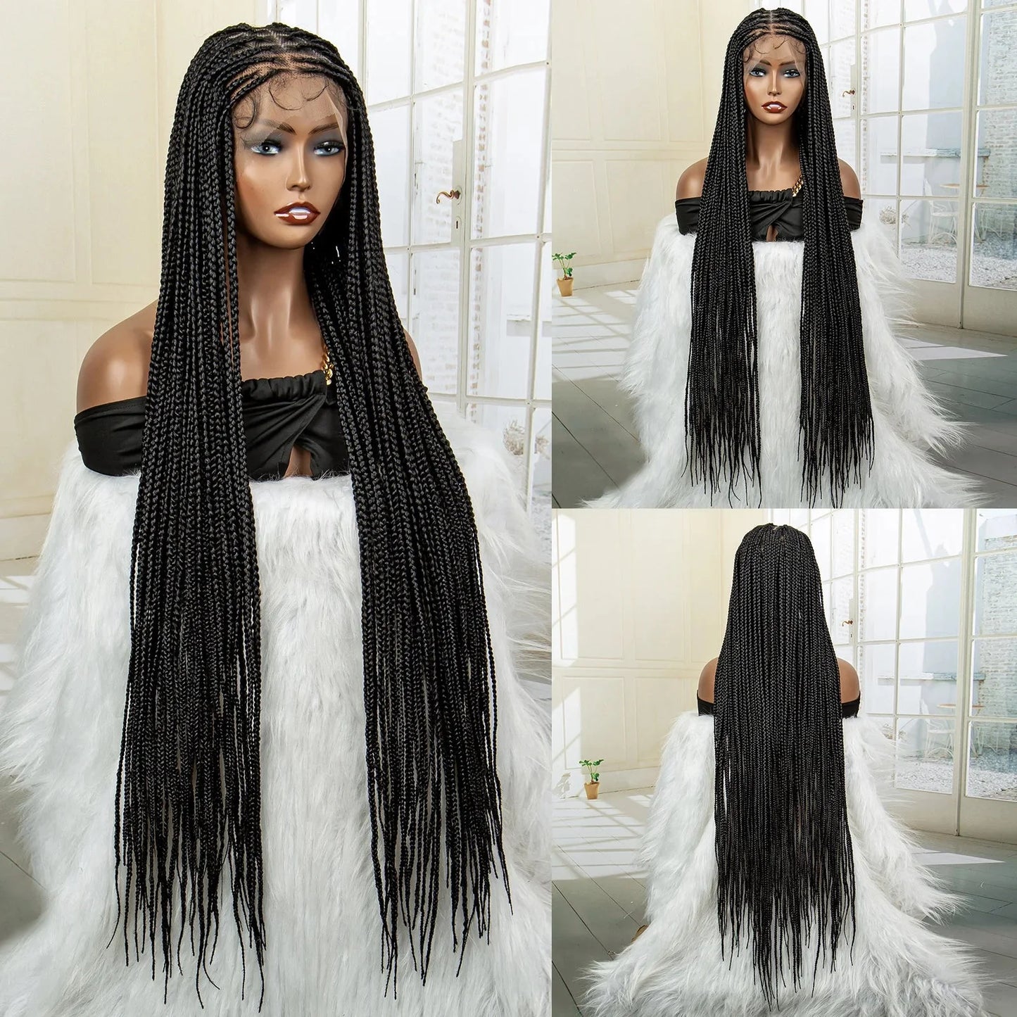 350# Blonde HD Full Lace Braided Wig | Knotless Box Cornrows | Crochet Braids | Synthetic Braids for Black Women