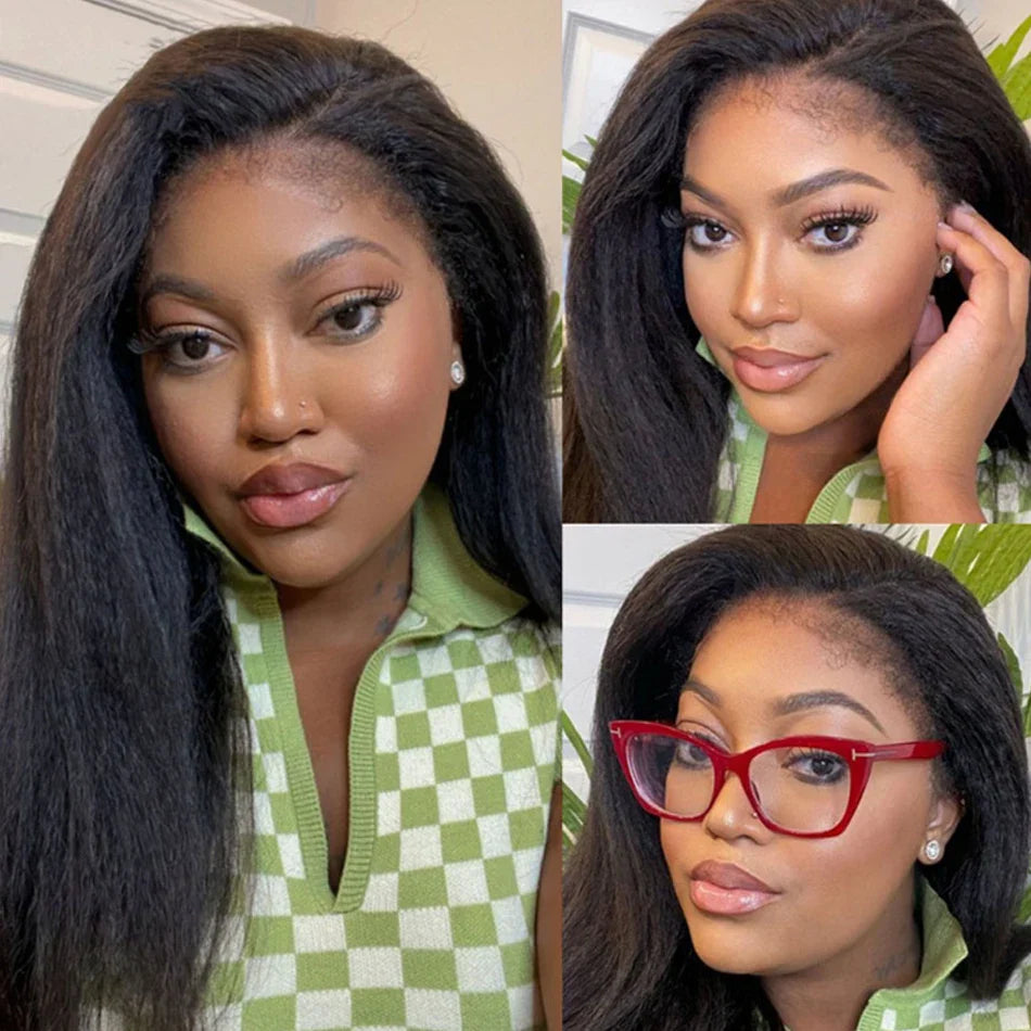 13x4 Glueless Kinky Straight Long Human Hair Wig | Brazilian Virgin Hair | Pre-Plucked | With Baby Hair