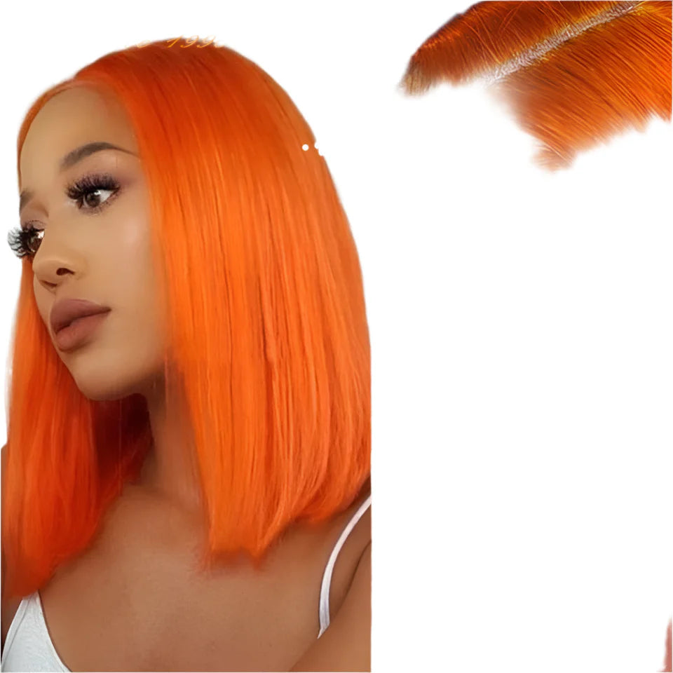 Ombre Orange Blonde Bob Wig | Straight Human Hair Lace Front