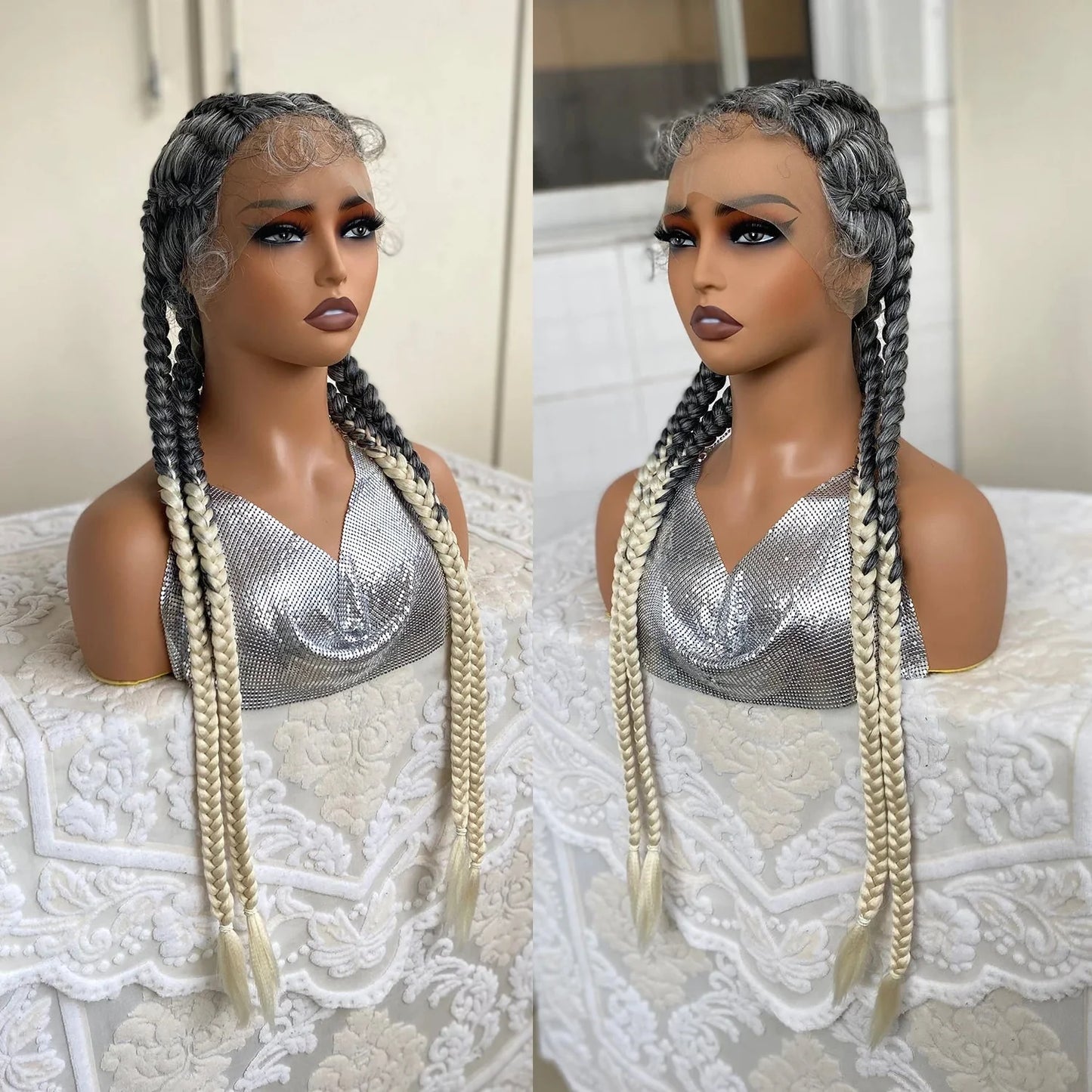 32" Twist Cornrow Braids Wig | Lace Front | Baby Hair | DIY & Cosplay | Synthetic