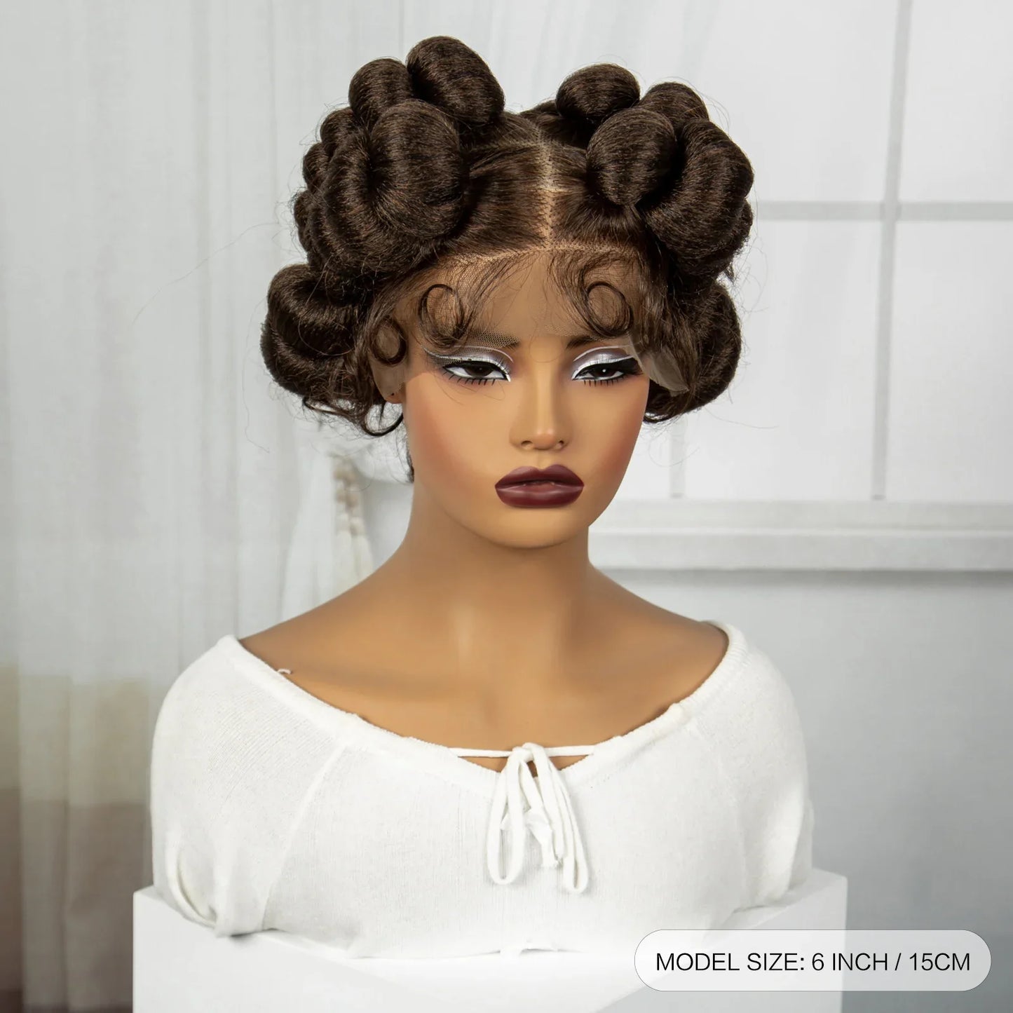 Short Cute Handmade Bantu Knotless Braided Wig with Baby Hair | Full Lace Synthetic Wig for Black Women