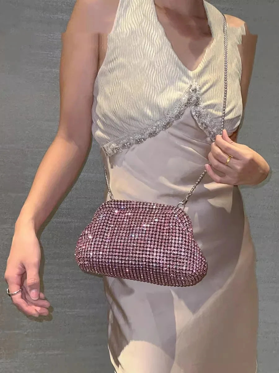 Luxury Glitter Cloud Bag Women's Handbag | Crystal Shiny Rhinestones Diamond Evening Bag (Wedding Party Clutch Purse Shoulder Bag)