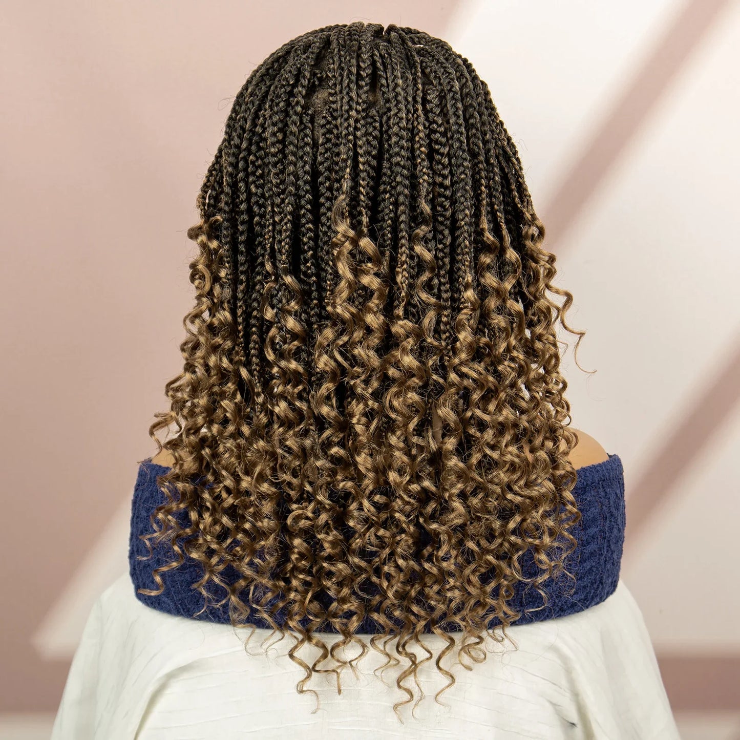 Short Bob Boho Knotless Box Braids Wig | 360 Double Full Lace | Curly Ends