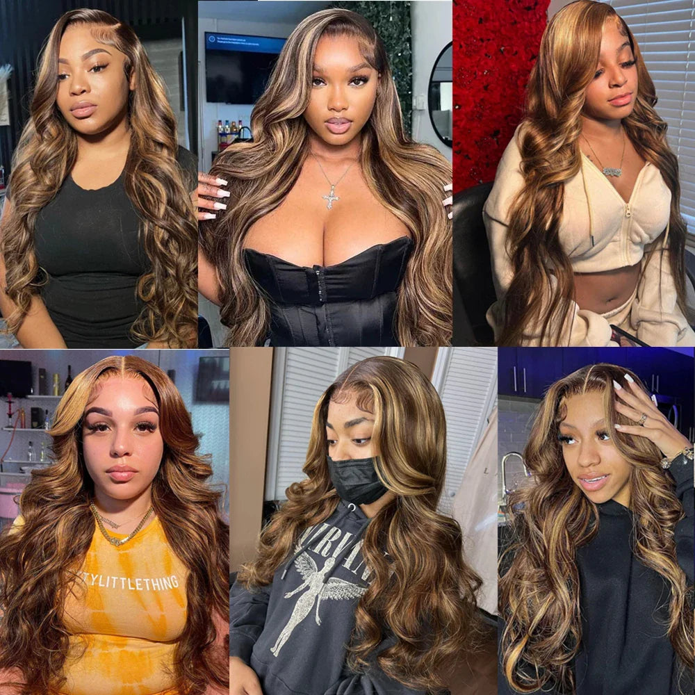 13x6 HD Transparent Body Wave Lace Front Wig | Highlighted Blonde 4/27 | Brazilian Remy Hair | Pre Plucked | Long Length