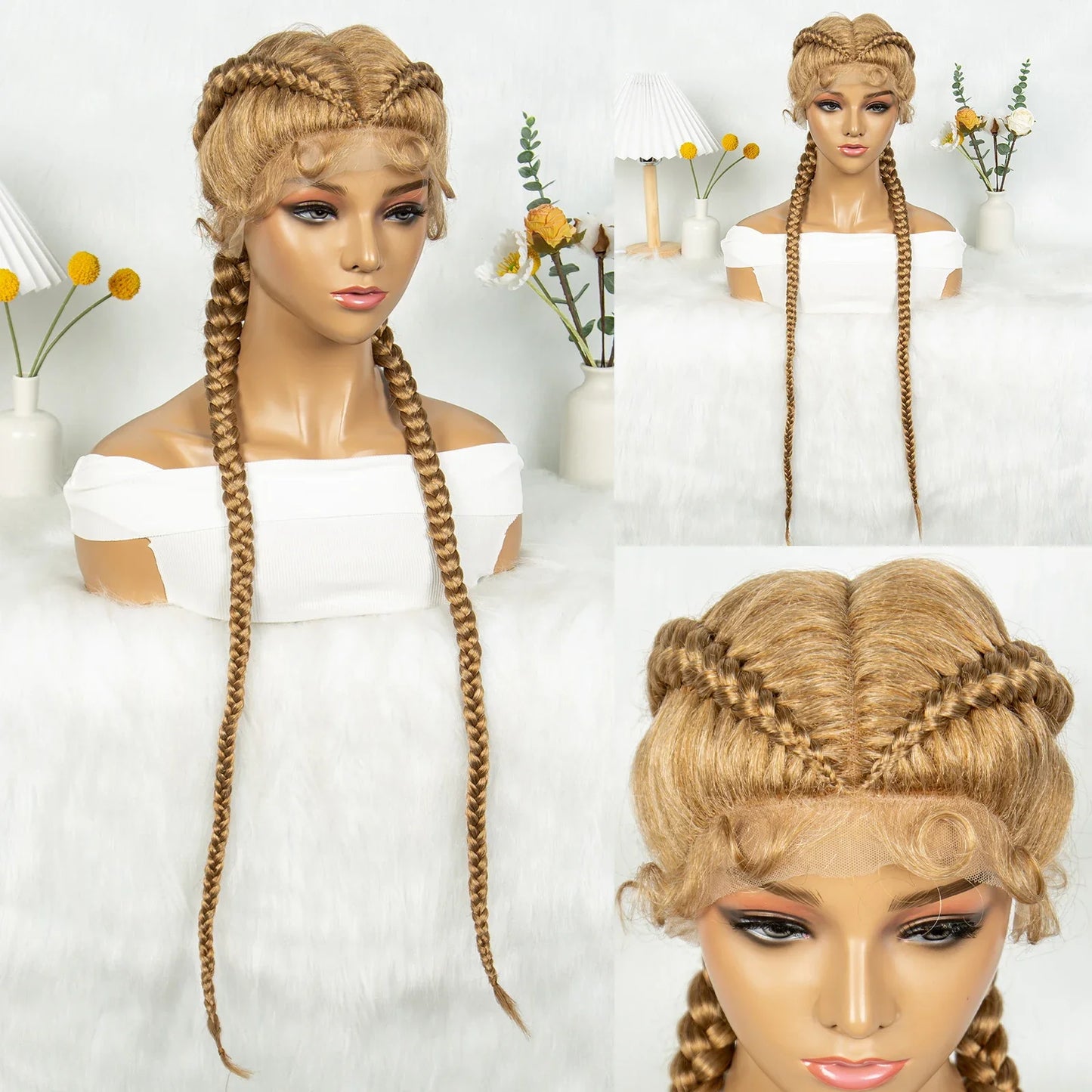KIMA 32" Cornrow Boxer Braids Lace Front Wig | Twins Dutch Braids with Baby Hair