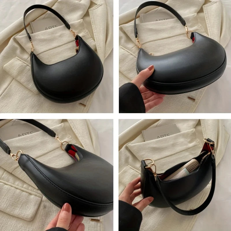 New Fashionable High-End Moon-Shaped Baseball Bag | Luxury Women's Single Shoulder Bag (Sequined Vintage Handbag)