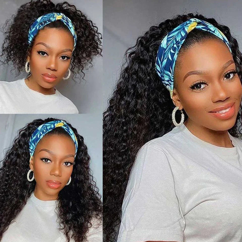 Peruvian Jerry Curly Headband Wig | 180% Density Glueless Remy Human Hair