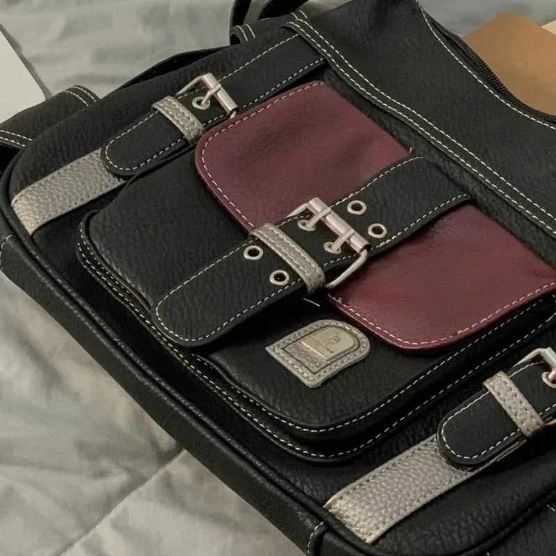 Y2K Vintage Crossbody Bag Women's Tote | High Quality PU Leather Shoulder Bag & Hip Hop Messenger Bag (Female Large Handbag Commuter)