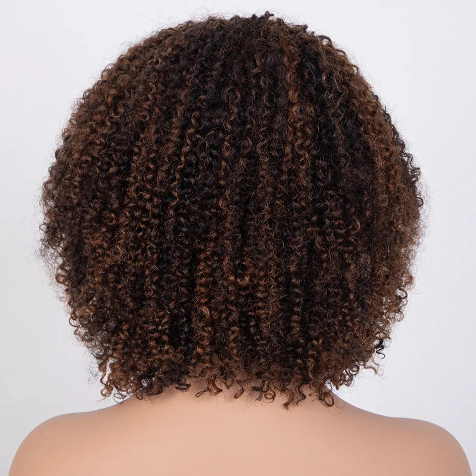 Sleek Ombre Highlight Kinky Curly Human Hair Wig | Peruvian Curly Bob